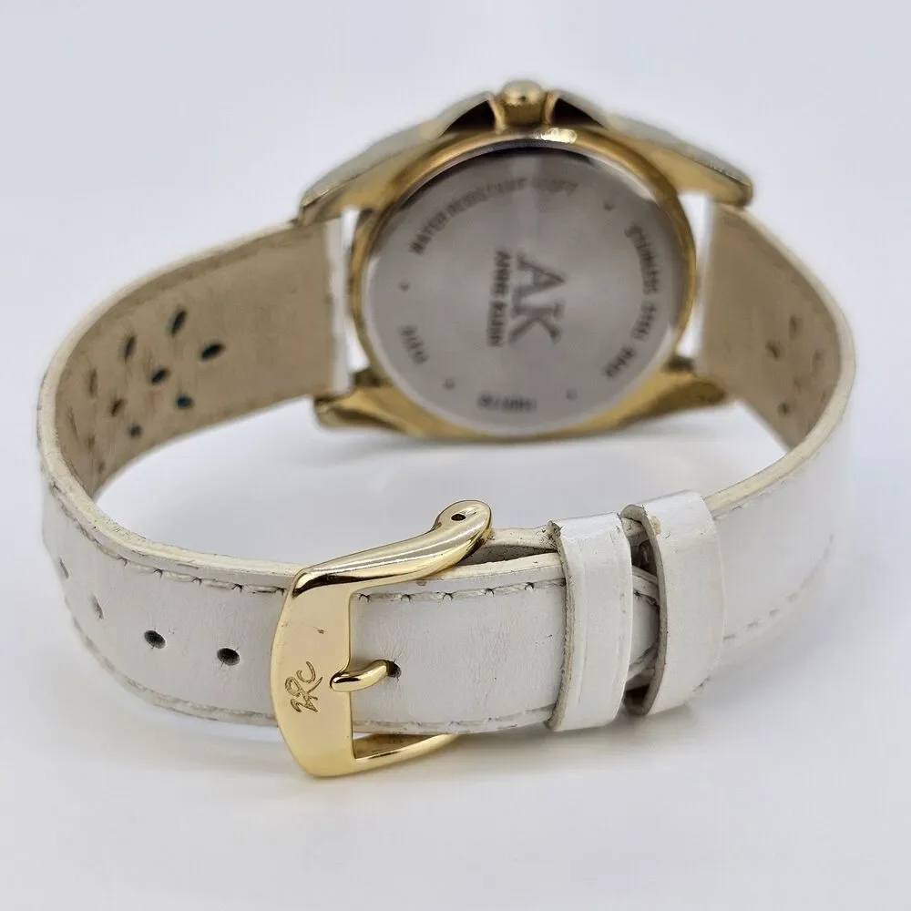 Anne Klein Women's Watch‎ 36MM White Dial White Leather Bands New Battery